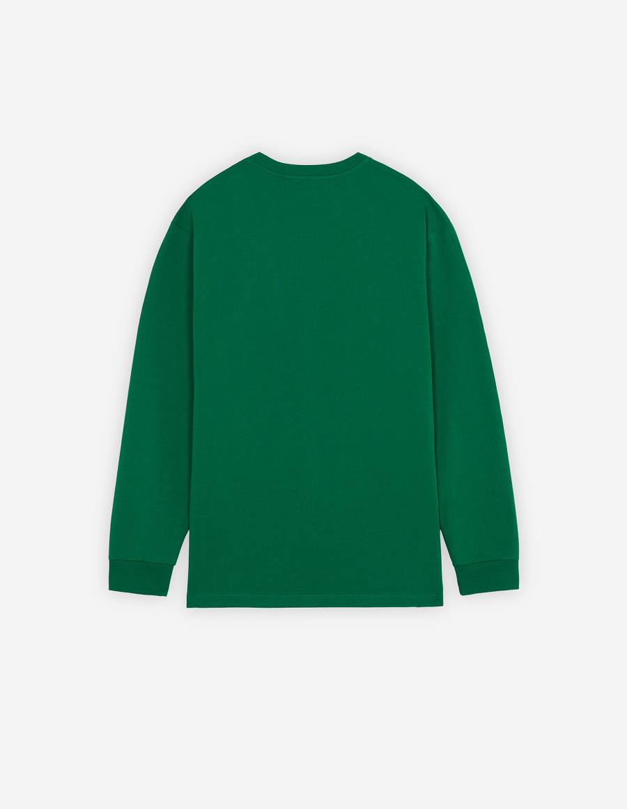 Deep Green Men's Maison Kitsune Rue Richelieu Relaxed Long Sleeves T Shirts | AU-K0157