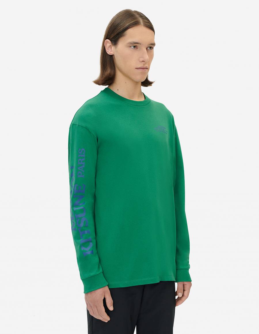 Deep Green Men's Maison Kitsune Rue Richelieu Relaxed Long Sleeves T Shirts | AU-K0157