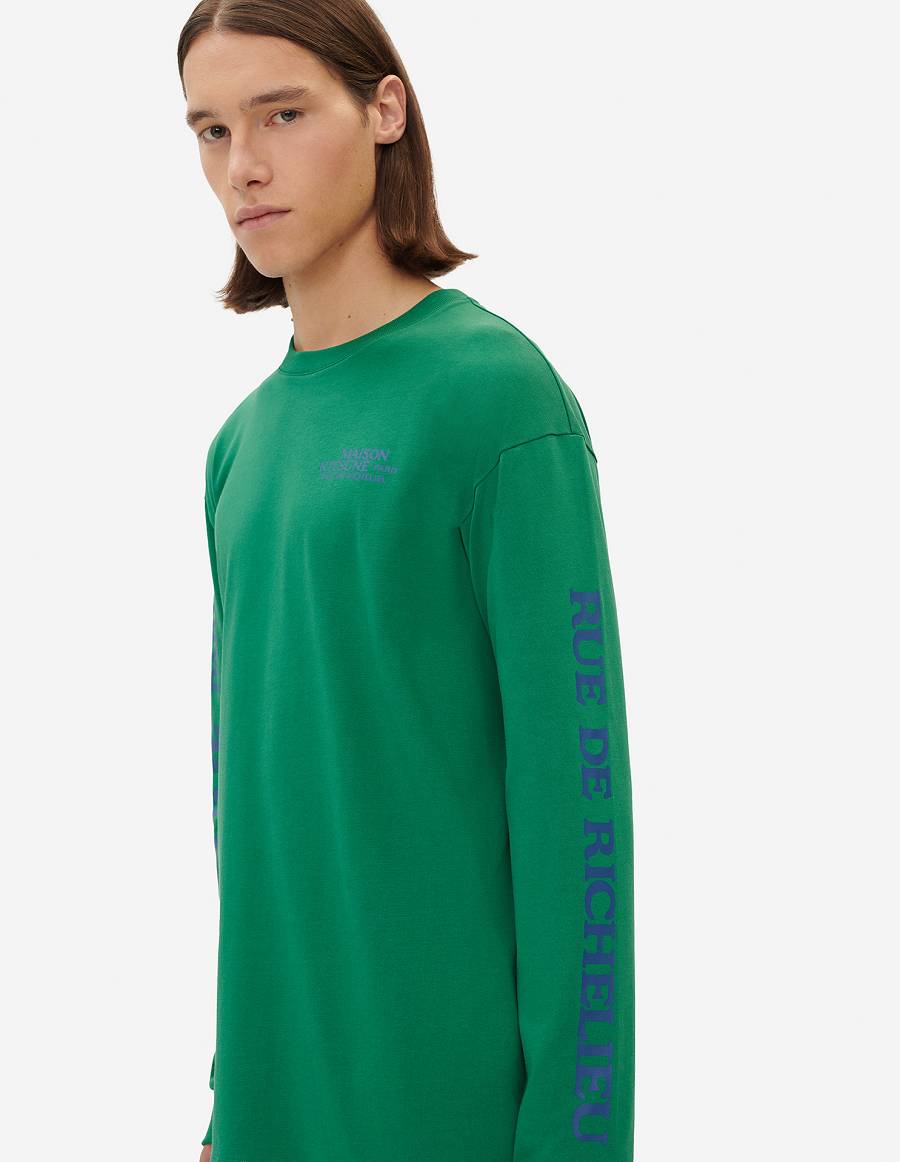 Deep Green Men's Maison Kitsune Rue Richelieu Relaxed Long Sleeves T Shirts | AU-K0157