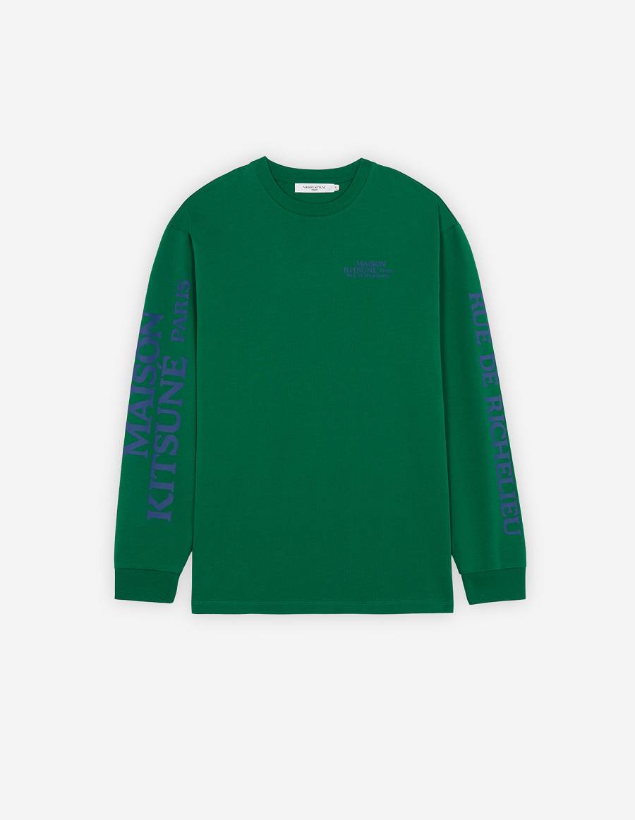 Deep Green Men\'s Maison Kitsune Rue Richelieu Relaxed Long Sleeves T Shirts | AU-K0157