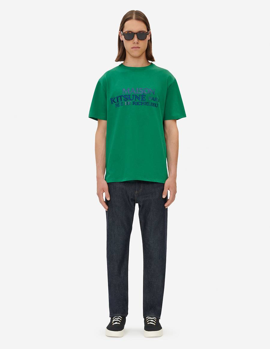 Deep Green Men's Maison Kitsune Rue Richelieu Relaxed T Shirts | AU-O1508