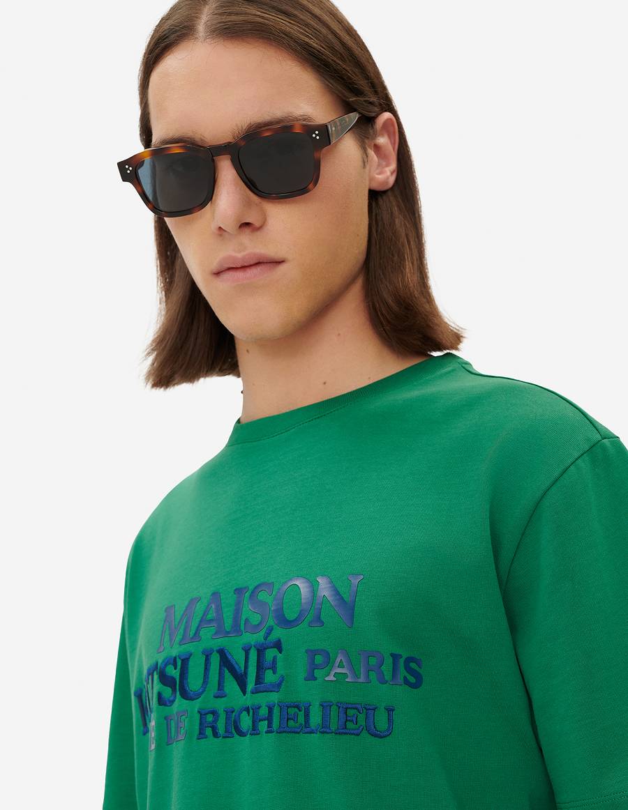 Deep Green Men's Maison Kitsune Rue Richelieu Relaxed T Shirts | AU-O1508