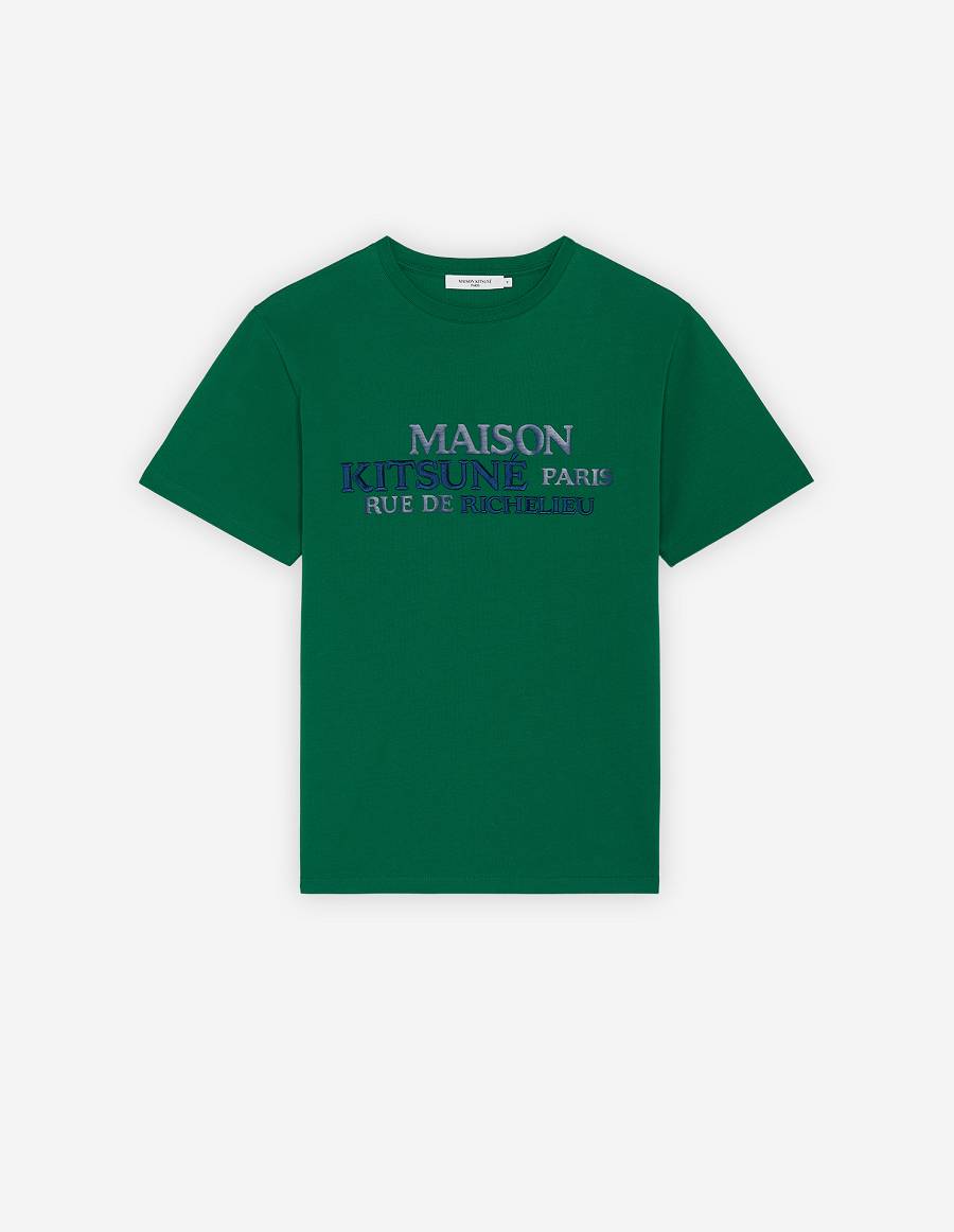 Deep Green Men\'s Maison Kitsune Rue Richelieu Relaxed T Shirts | AU-O1508