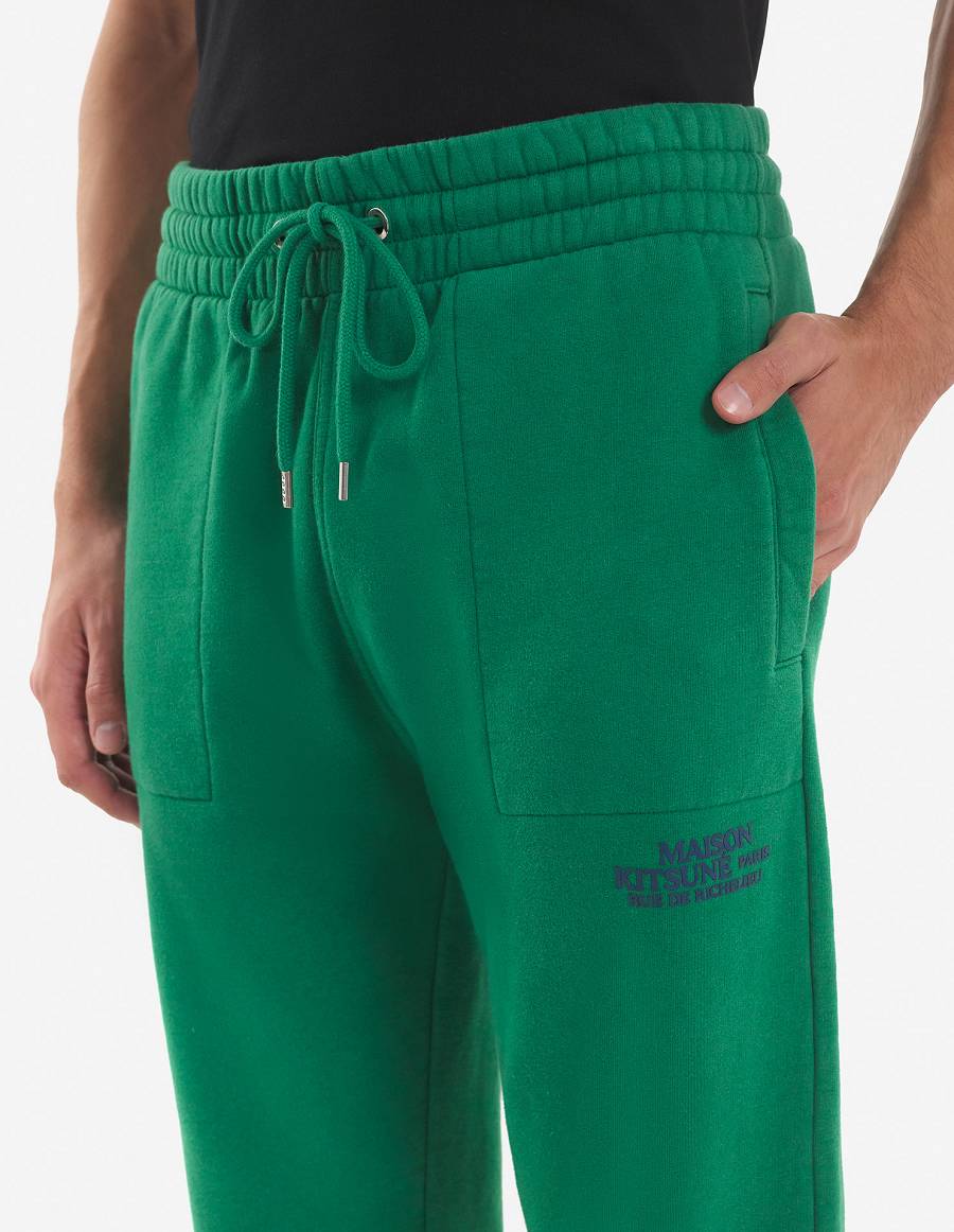 Deep Green Men's Maison Kitsune Rue Richelieu Drawsting Regular Jog Pants | AU-S0560