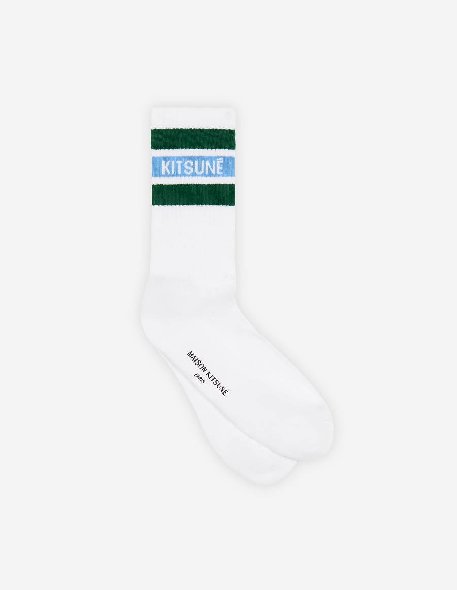 Deep Green Men\'s Maison Kitsune Striped Sporty Socks | AU-F799