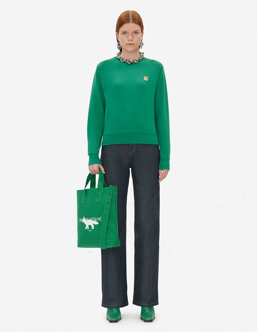 Deep Green Women's Maison Kitsune Fox Head Patch Adjusted Sweatshirts | AU-L0372