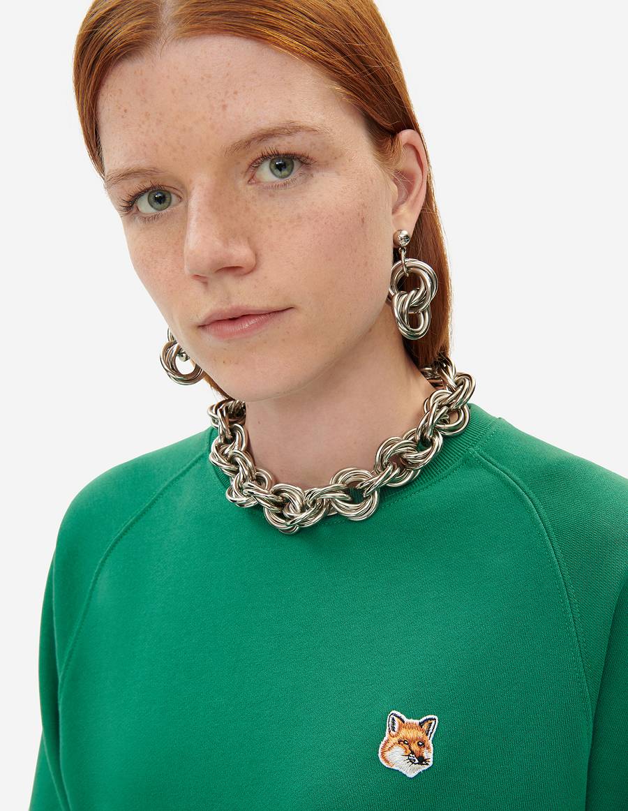 Deep Green Women's Maison Kitsune Fox Head Patch Adjusted Sweatshirts | AU-L0372