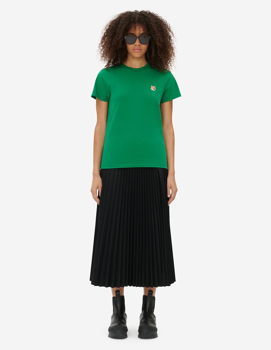 Deep Green Women's Maison Kitsune Fox Head Patch Classic T Shirts | AU-M0301