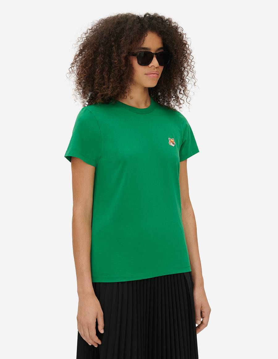 Deep Green Women's Maison Kitsune Fox Head Patch Classic T Shirts | AU-M0301