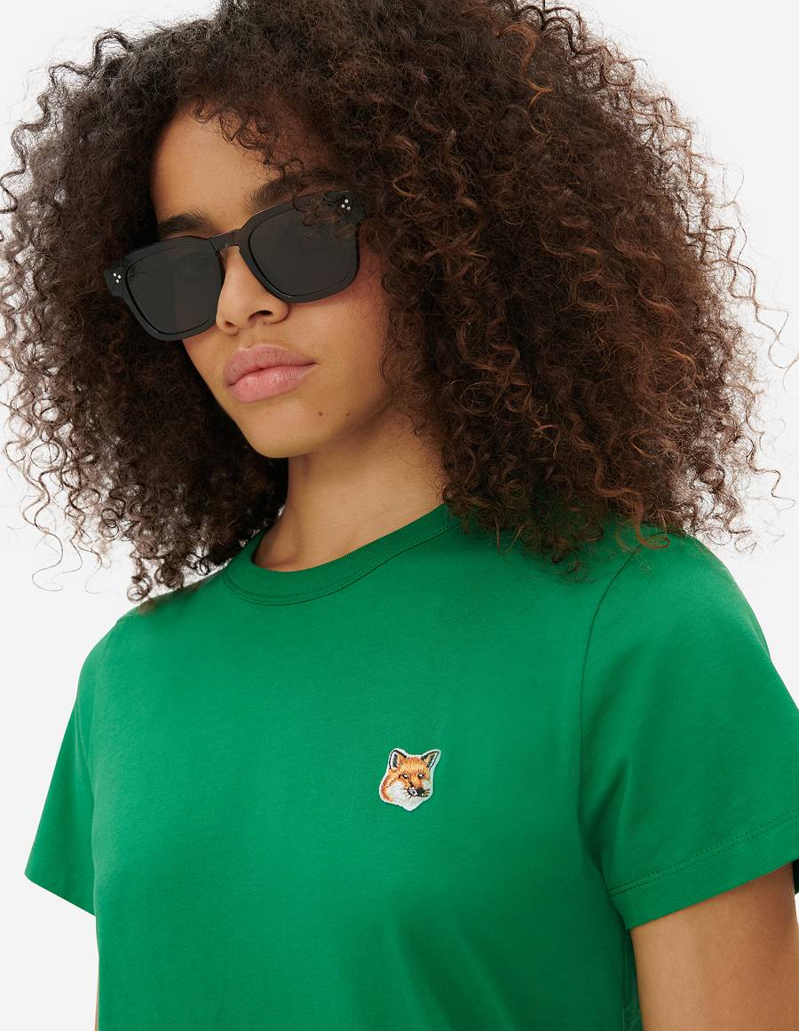 Deep Green Women's Maison Kitsune Fox Head Patch Classic T Shirts | AU-M0301