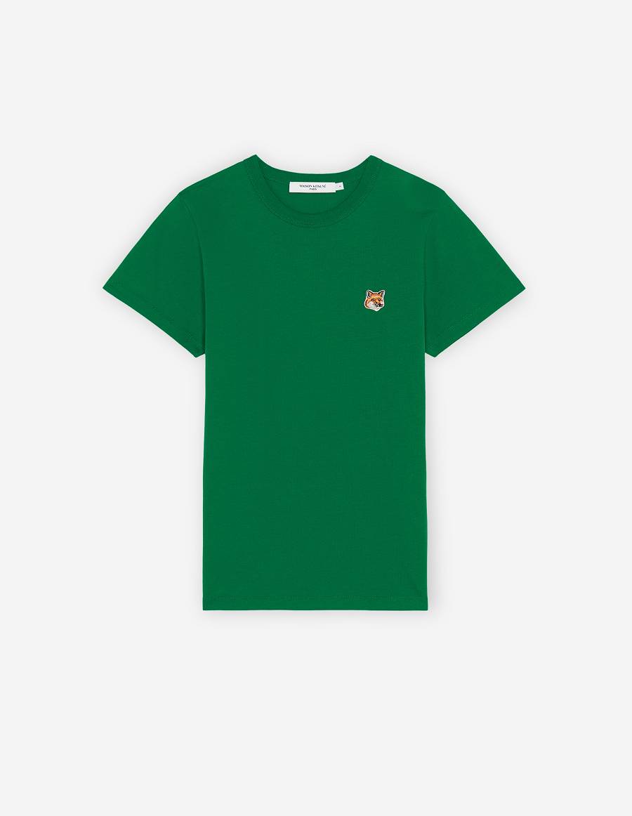 Deep Green Women\'s Maison Kitsune Fox Head Patch Classic T Shirts | AU-M0301