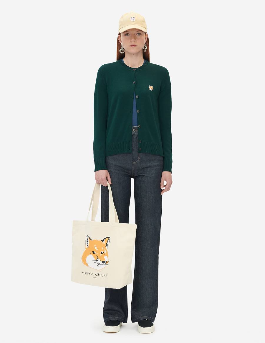 Deep Green Women's Maison Kitsune Fox Head Patch Adjusted R-neck Cardigan | AU-Z0900