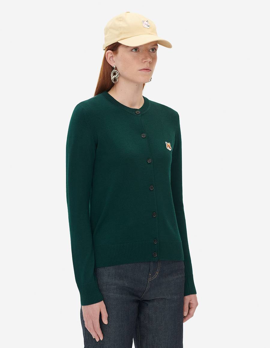 Deep Green Women's Maison Kitsune Fox Head Patch Adjusted R-neck Cardigan | AU-Z0900