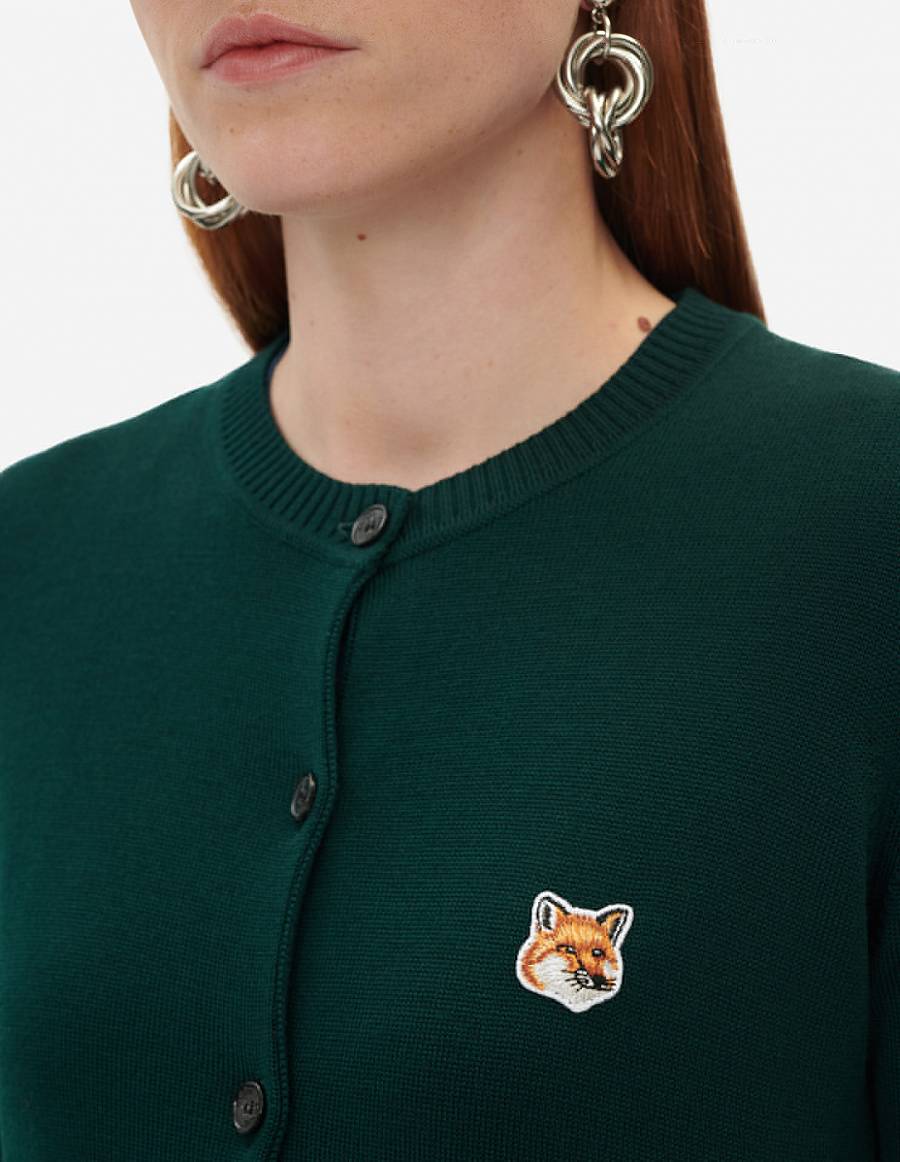 Deep Green Women's Maison Kitsune Fox Head Patch Adjusted R-neck Cardigan | AU-Z0900