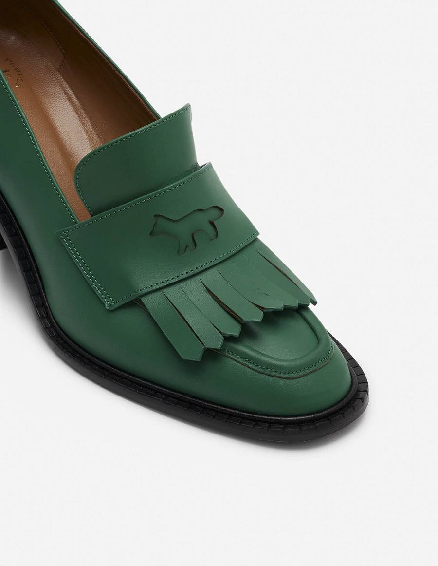 Deep Green Women's Maison Kitsune Mk X Atp Atelier Heeled Loafers | AU-E0439