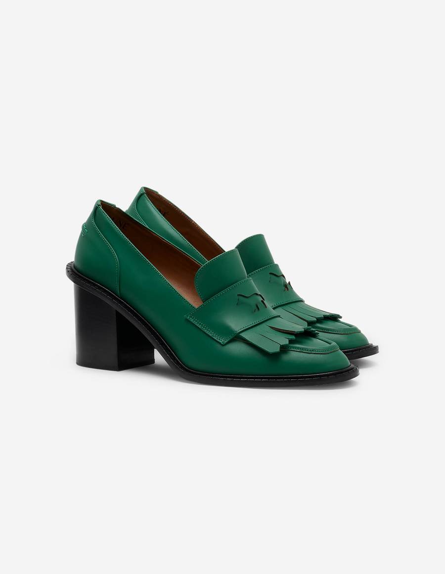 Deep Green Women\'s Maison Kitsune Mk X Atp Atelier Heeled Loafers | AU-E0439