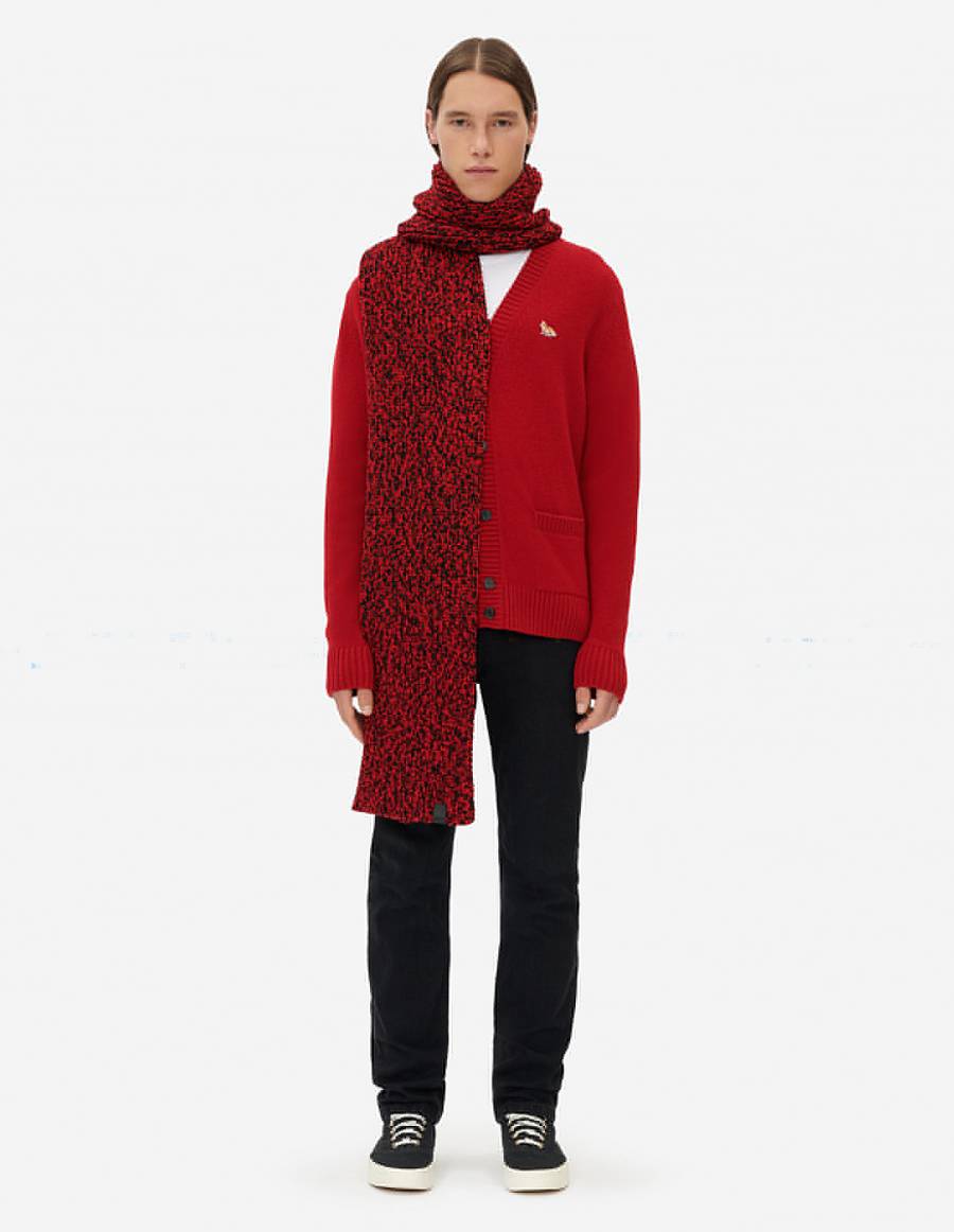 Deep Red Men's Maison Kitsune Baby Fox Patch Cosy Cardigan | AU-U0847