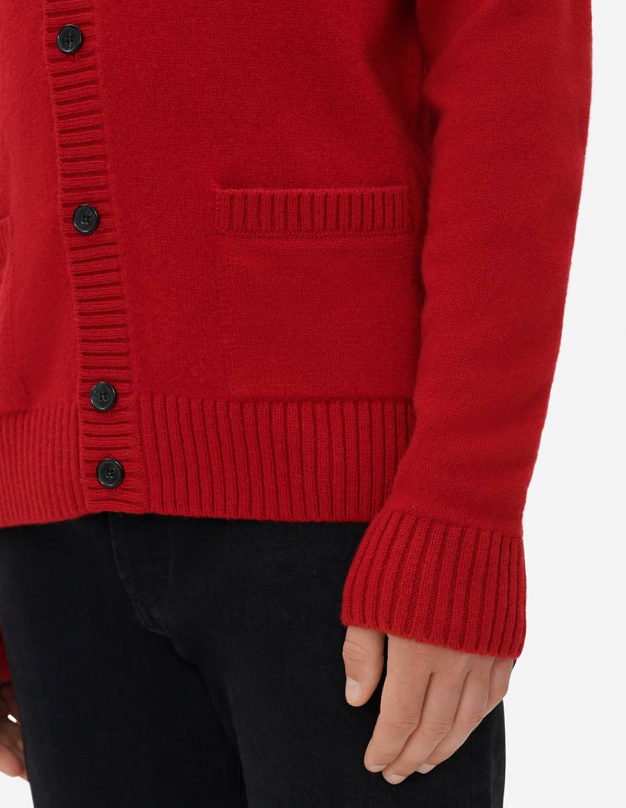 Deep Red Men's Maison Kitsune Baby Fox Patch Cosy Cardigan | AU-U0847