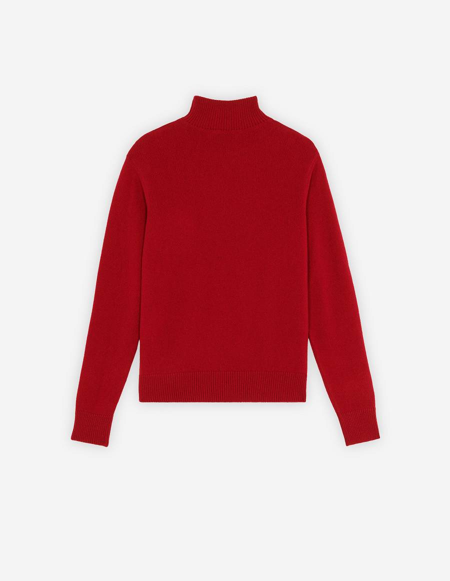 Deep Red Women's Maison Kitsune Baby Fox Patch Boxy Turtleneck Sweaters | AU-M0428