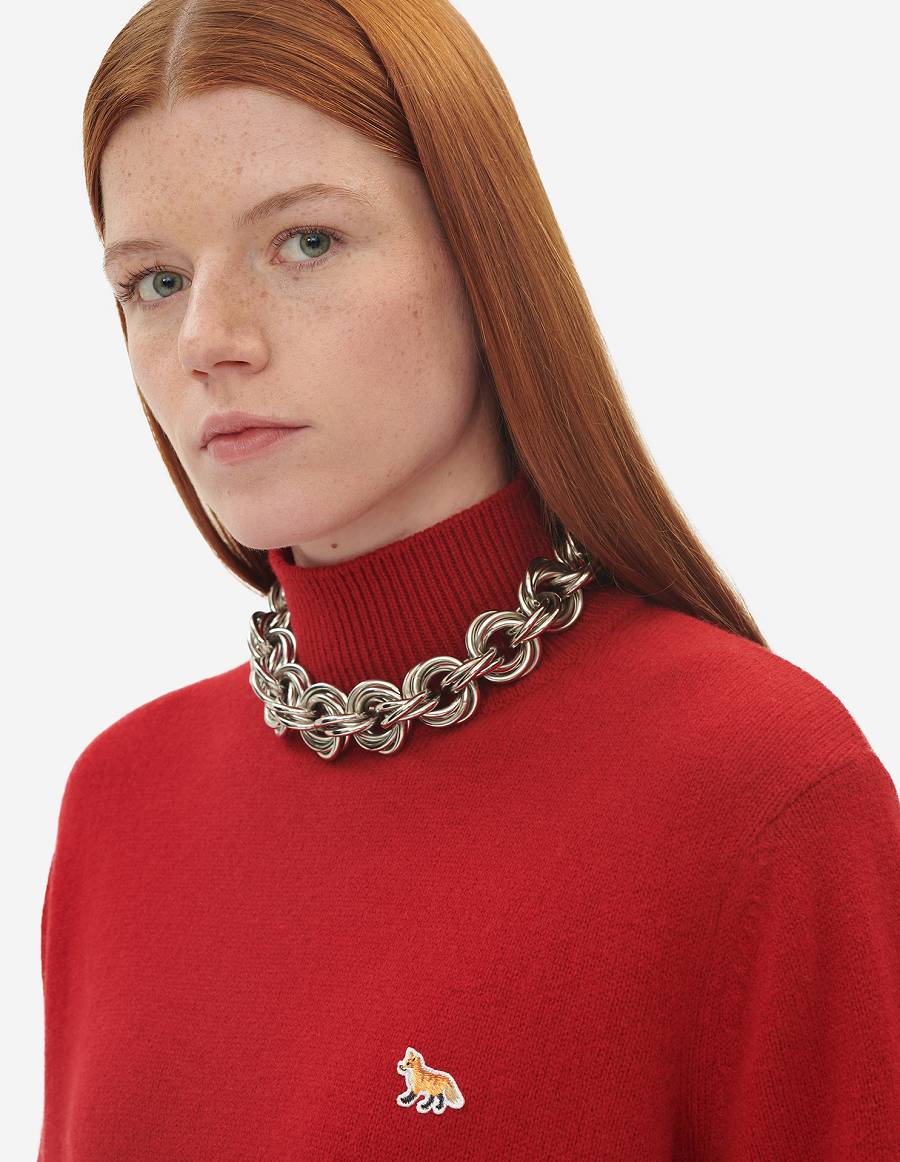 Deep Red Women's Maison Kitsune Baby Fox Patch Boxy Turtleneck Sweaters | AU-M0428