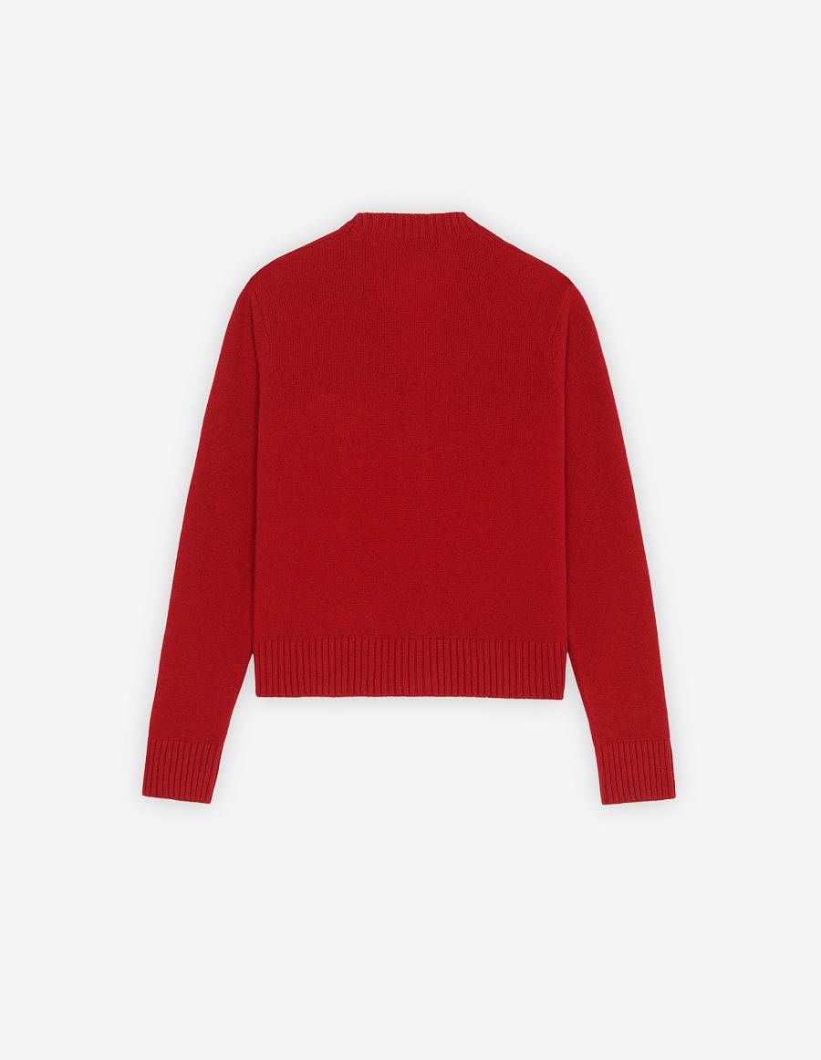 Deep Red Women's Maison Kitsune Baby Fox Pach Boxy Cardigan | AU-S0415