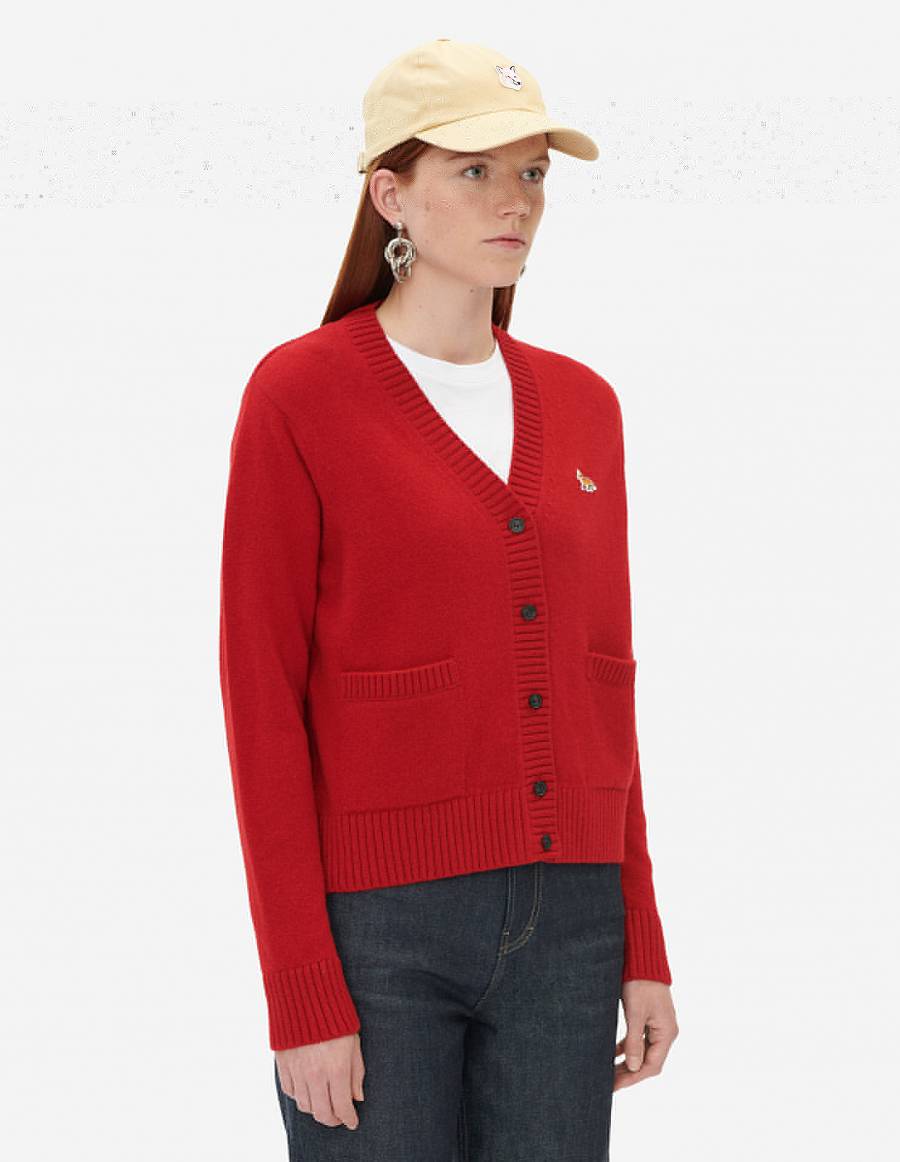 Deep Red Women's Maison Kitsune Baby Fox Pach Boxy Cardigan | AU-S0415