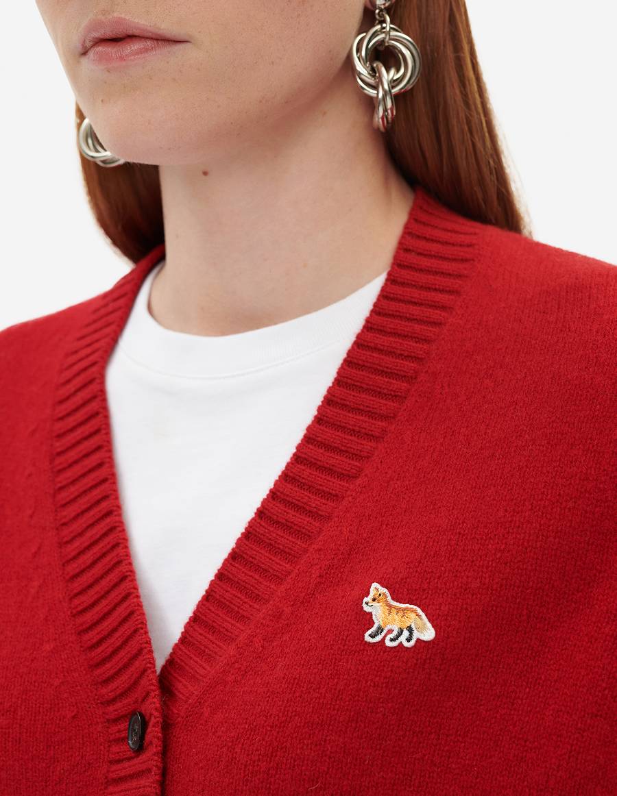 Deep Red Women's Maison Kitsune Baby Fox Pach Boxy Cardigan | AU-S0415