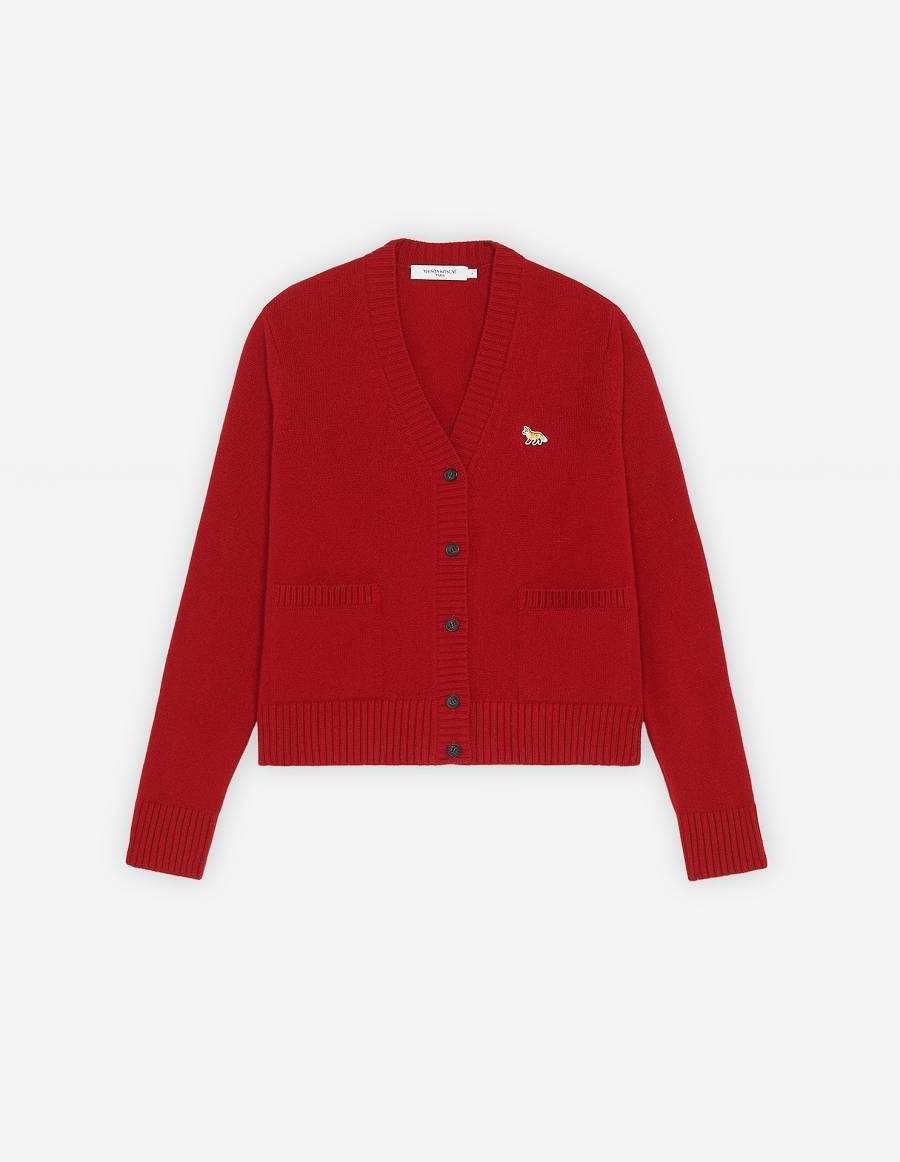 Deep Red Women\'s Maison Kitsune Baby Fox Pach Boxy Cardigan | AU-S0415