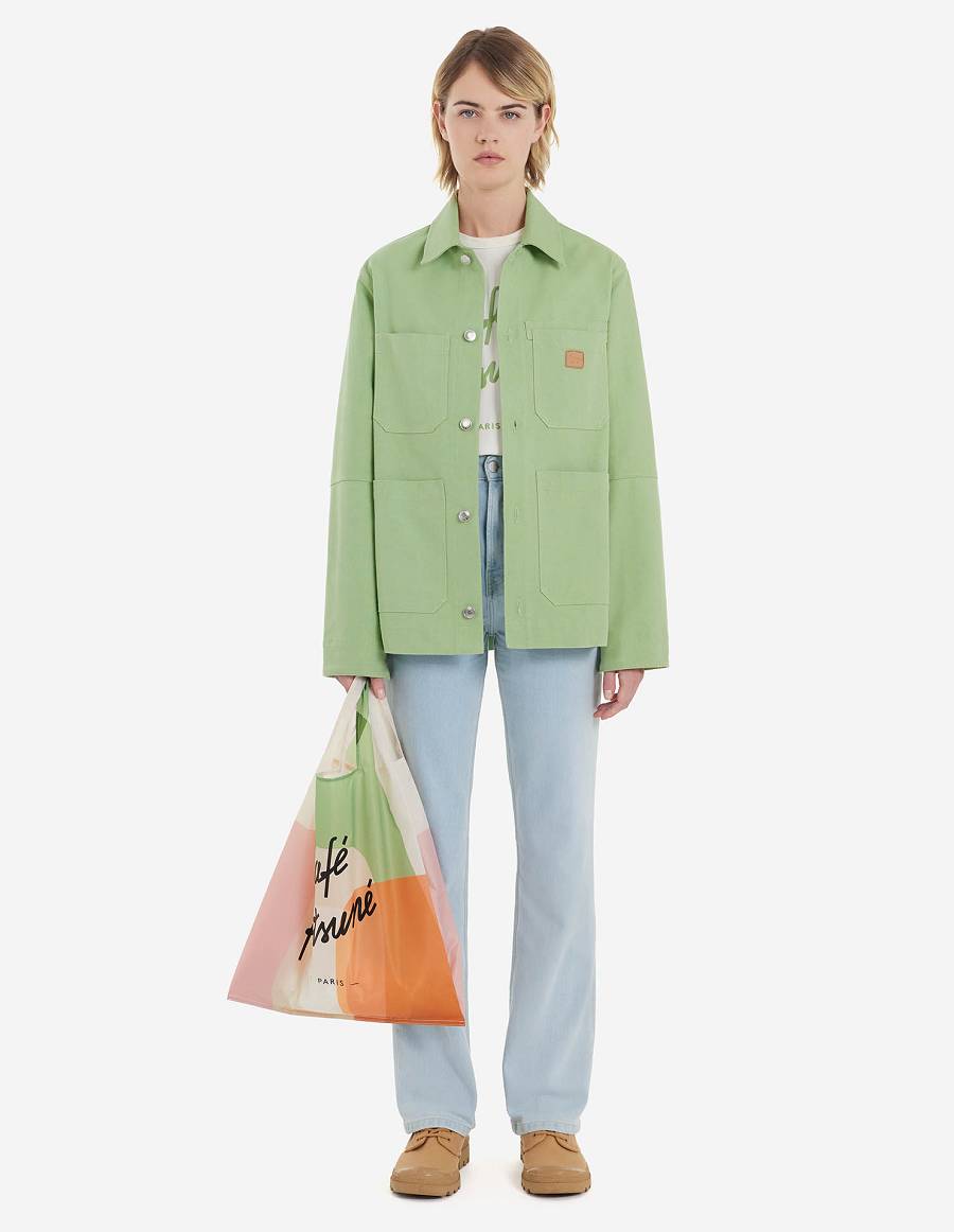 Green Men's Maison Kitsune Cafe Workwear Jackets | AU-H0221