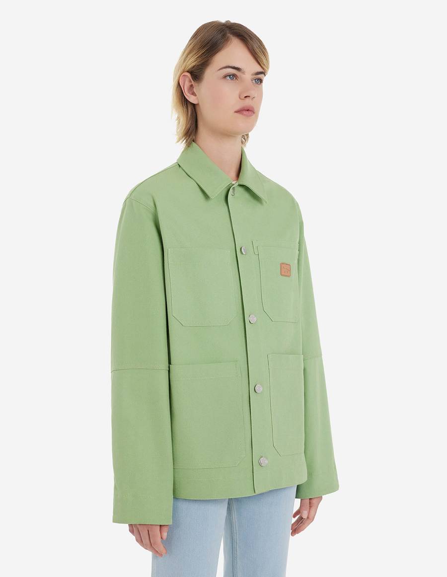 Green Men's Maison Kitsune Cafe Workwear Jackets | AU-H0221