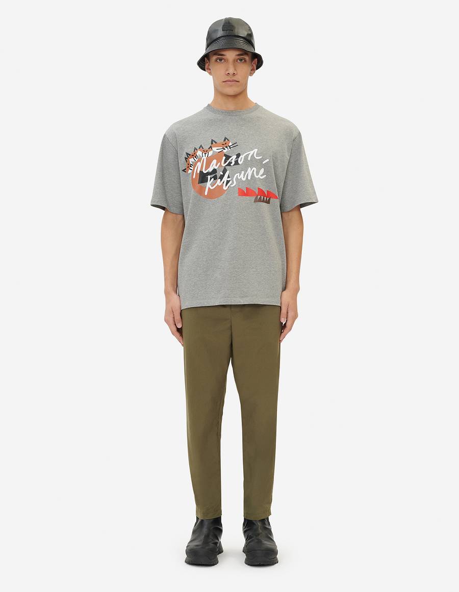 Grey Men's Maison Kitsune Bill Rebholz Handwriting Easy T Shirts | AU-H0801