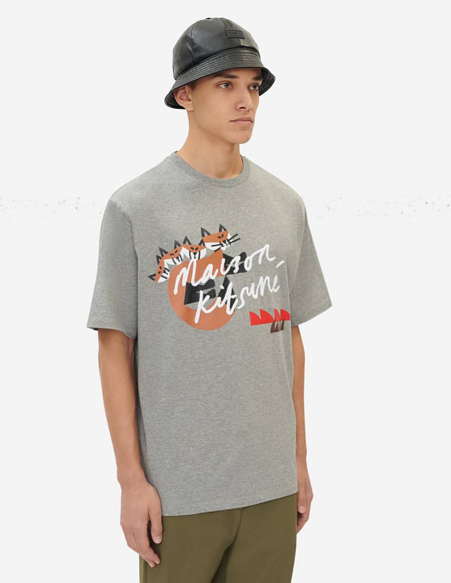 Grey Men's Maison Kitsune Bill Rebholz Handwriting Easy T Shirts | AU-H0801