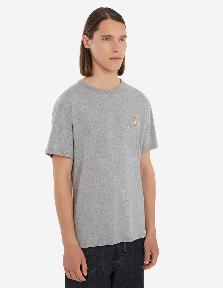 Grey Men's Maison Kitsune Chillax Fox Patch Classic T Shirts | AU-E0M49