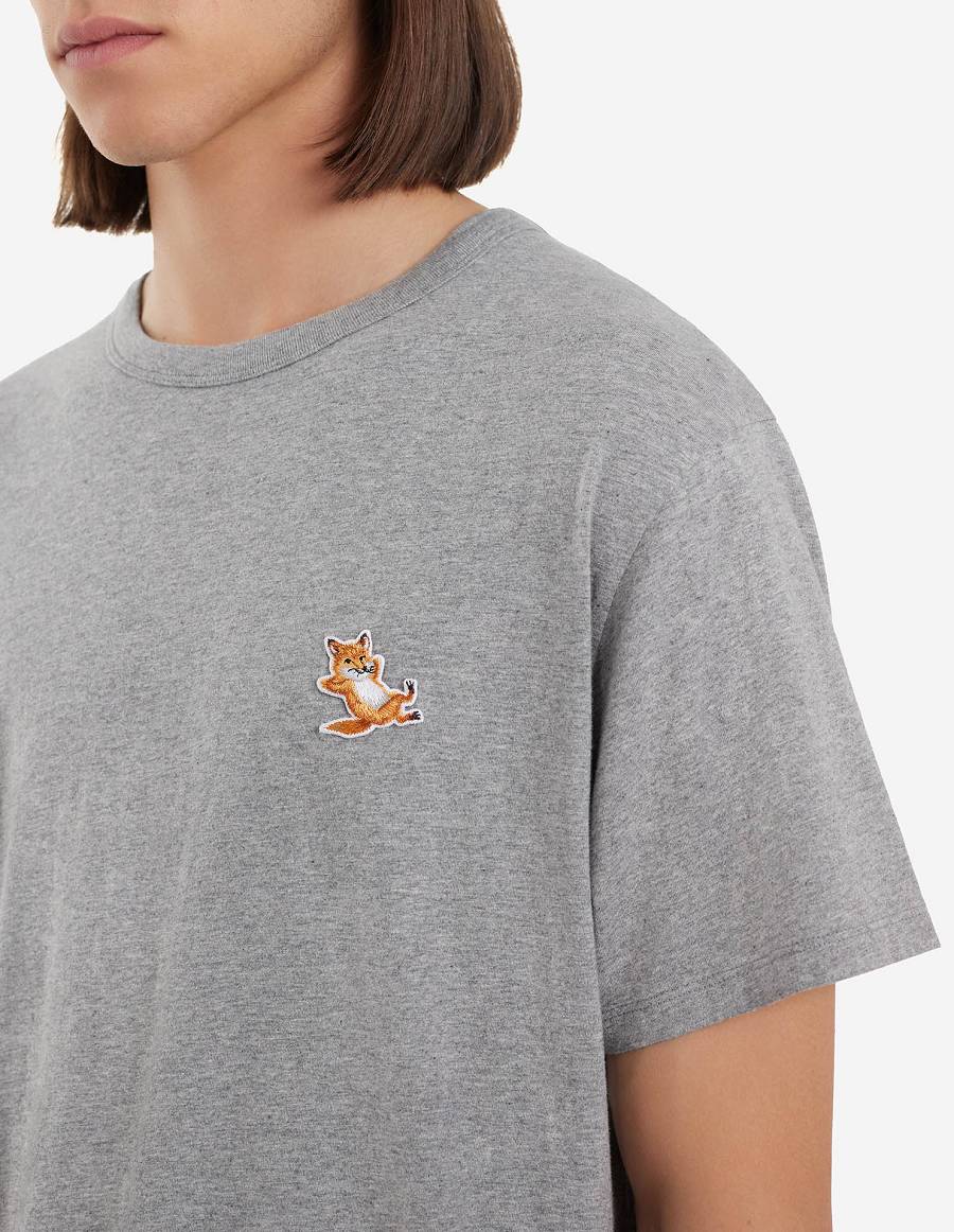 Grey Men's Maison Kitsune Chillax Fox Patch Classic T Shirts | AU-E0M49