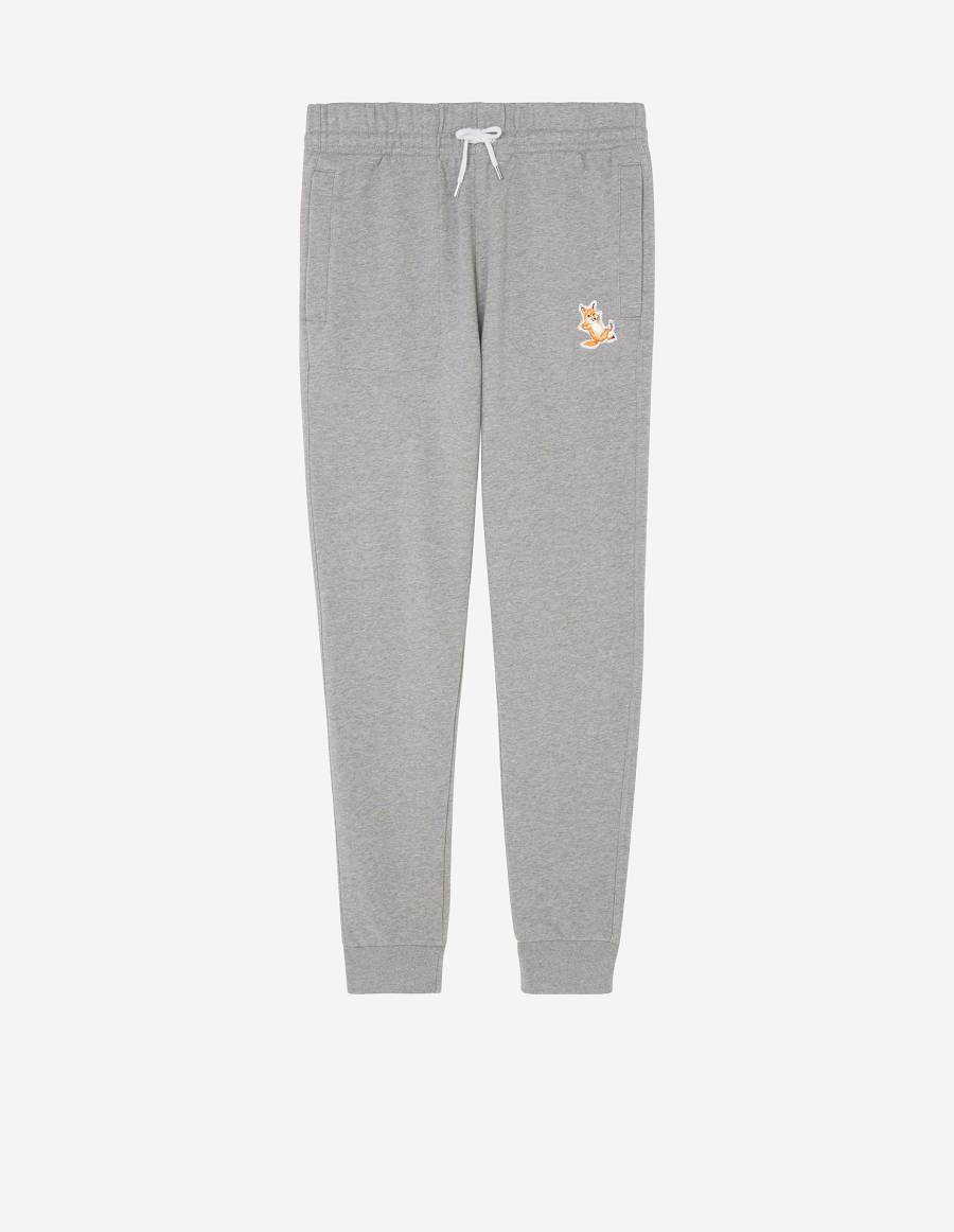 Grey Men\'s Maison Kitsune Chillax Fox Patch Classic Jog Pants | AU-F0451