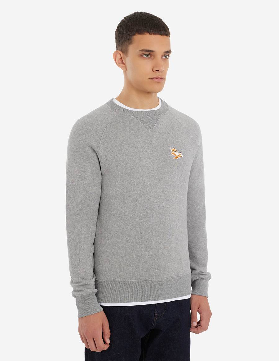 Grey Men's Maison Kitsune Chillax Fox Patch Classic Sweatshirts | AU-Q0659