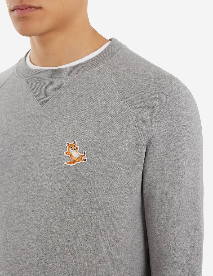 Grey Men's Maison Kitsune Chillax Fox Patch Classic Sweatshirts | AU-Q0659