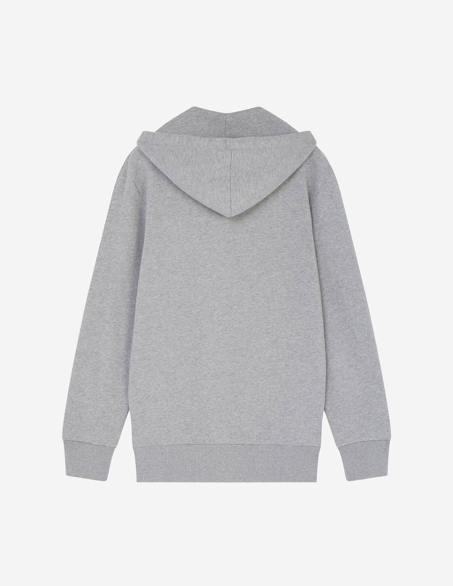 Grey Men's Maison Kitsune Chillax Fox Patch Zipped Hoodies | AU-Y0817