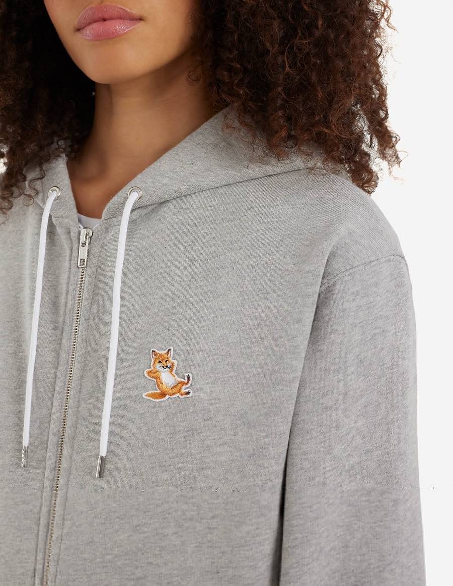 Grey Men's Maison Kitsune Chillax Fox Patch Zipped Hoodies | AU-Y0817