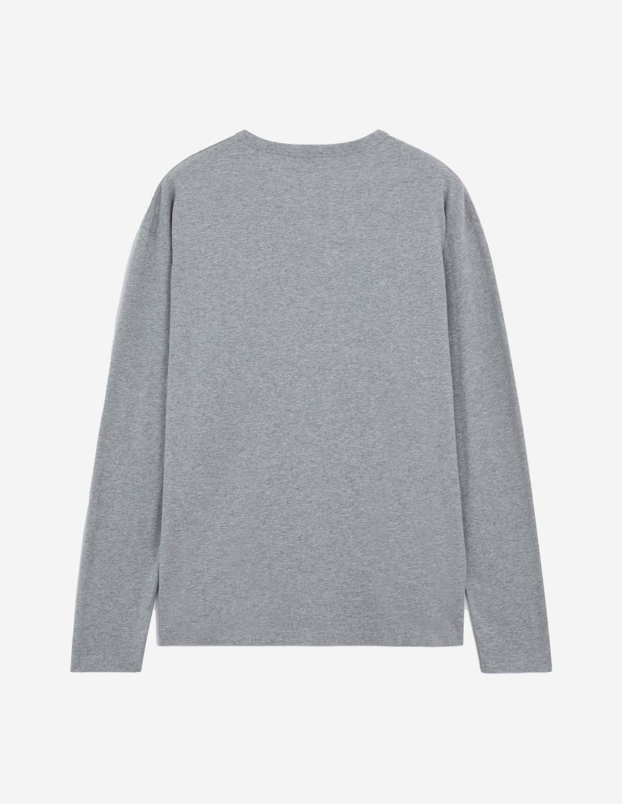 Grey Men's Maison Kitsune Fox Head Patch Regular Long-sleeved T Shirts | AU-M518