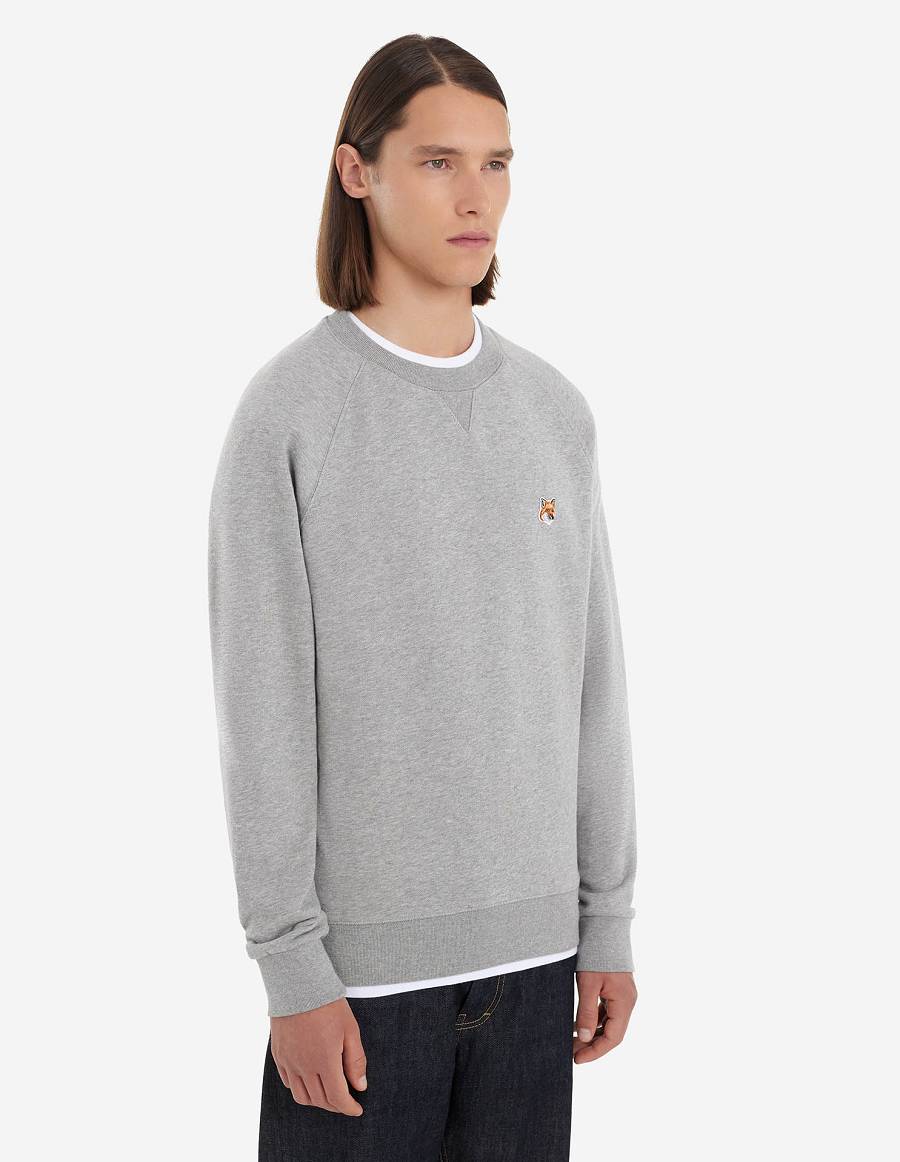 Grey Men's Maison Kitsune Fox Head Patch Classic Sweatshirts | AU-S0304