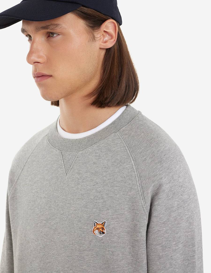 Grey Men's Maison Kitsune Fox Head Patch Classic Sweatshirts | AU-S0304