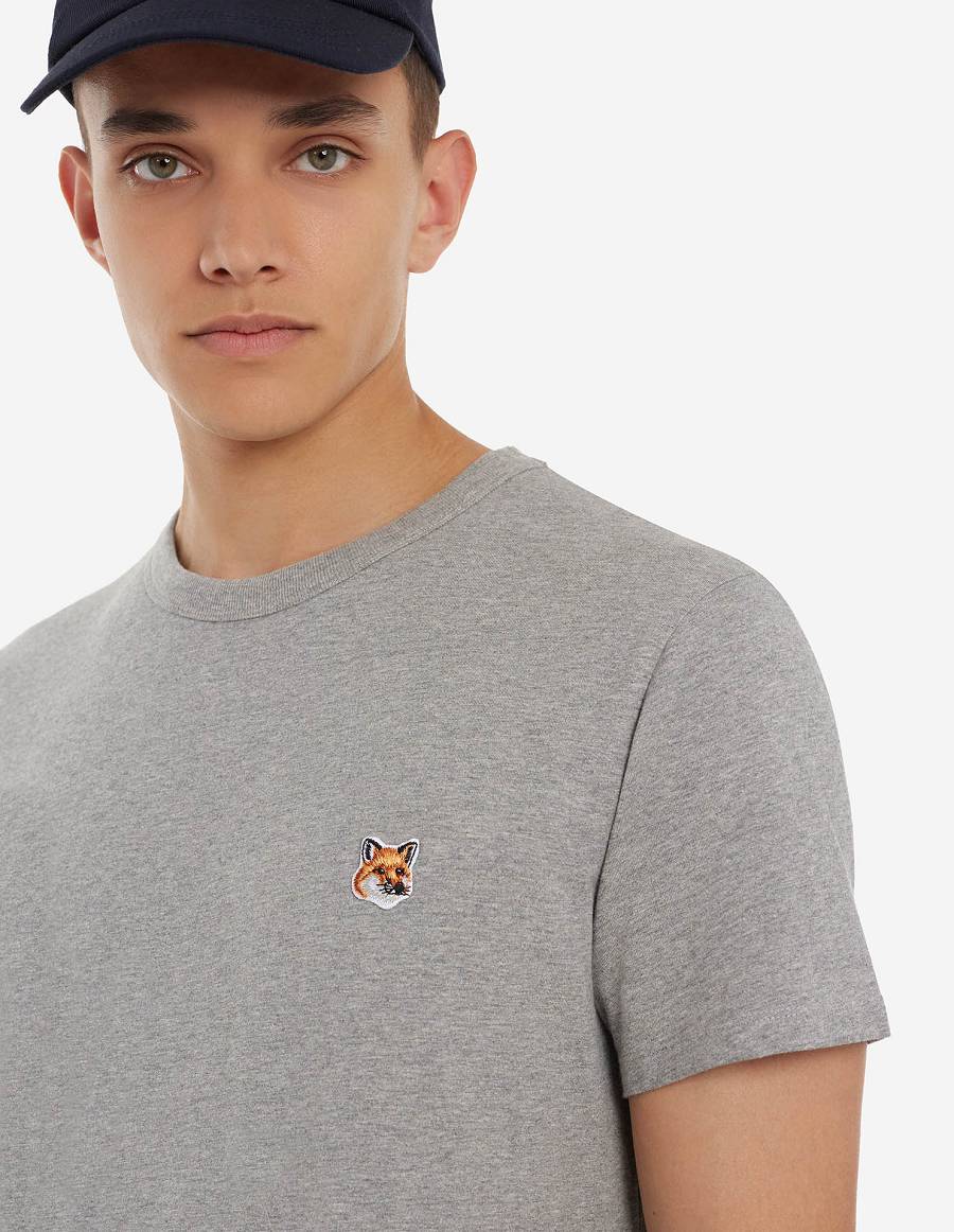 Grey Men's Maison Kitsune Fox Head Patch Classic T Shirts | AU-V0M14