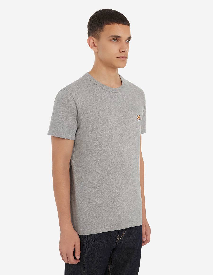 Grey Men's Maison Kitsune Fox Head Patch Classic T Shirts | AU-V0M14