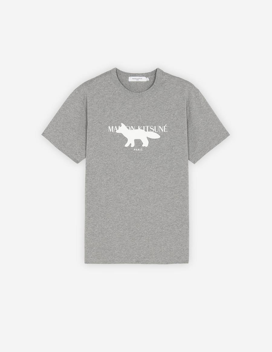 Grey Men\'s Maison Kitsune Fox Stamp Classic T Shirts | AU-O1247