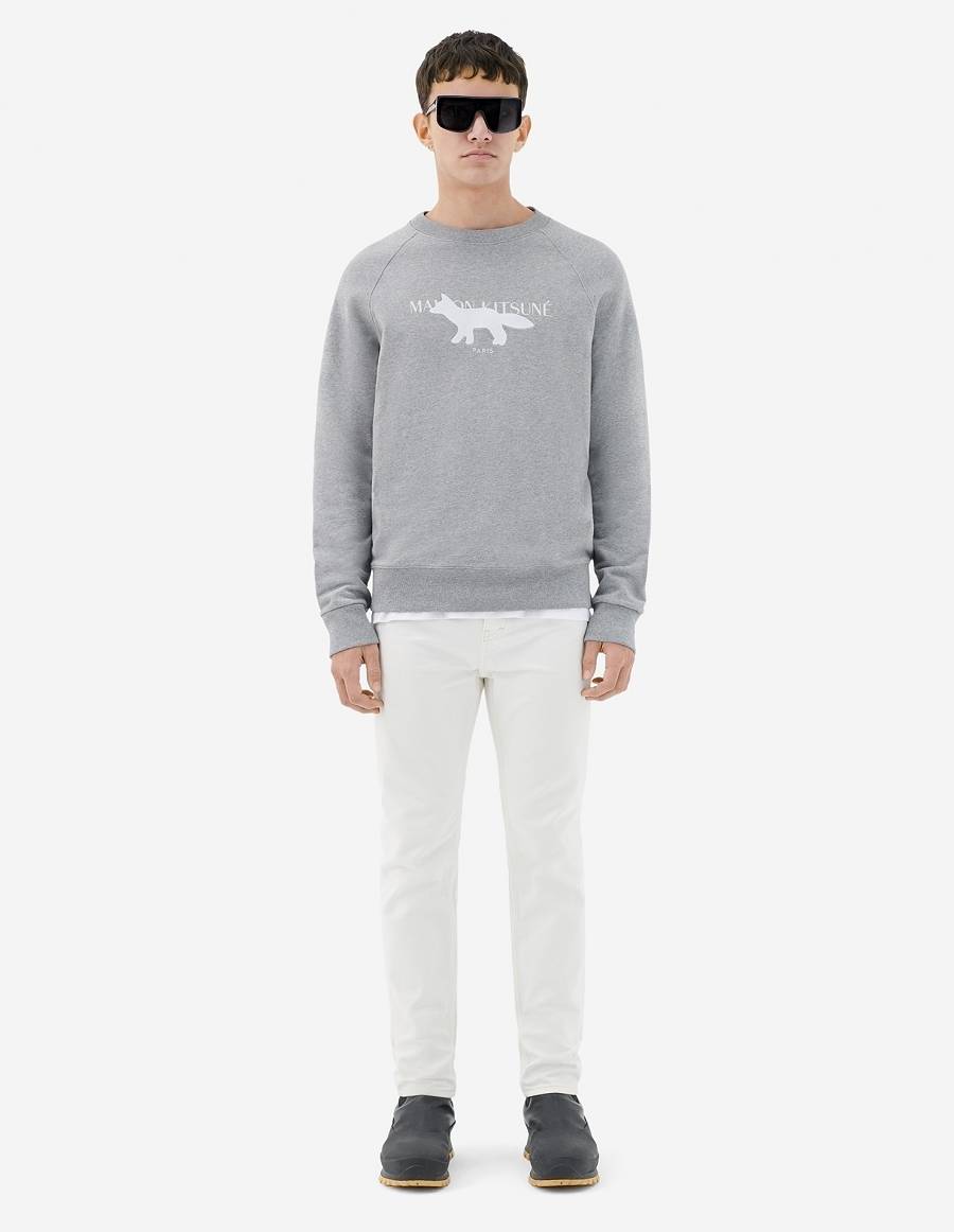 Grey Men's Maison Kitsune Fox Stamp Clean Sweatshirts | AU-Z0291