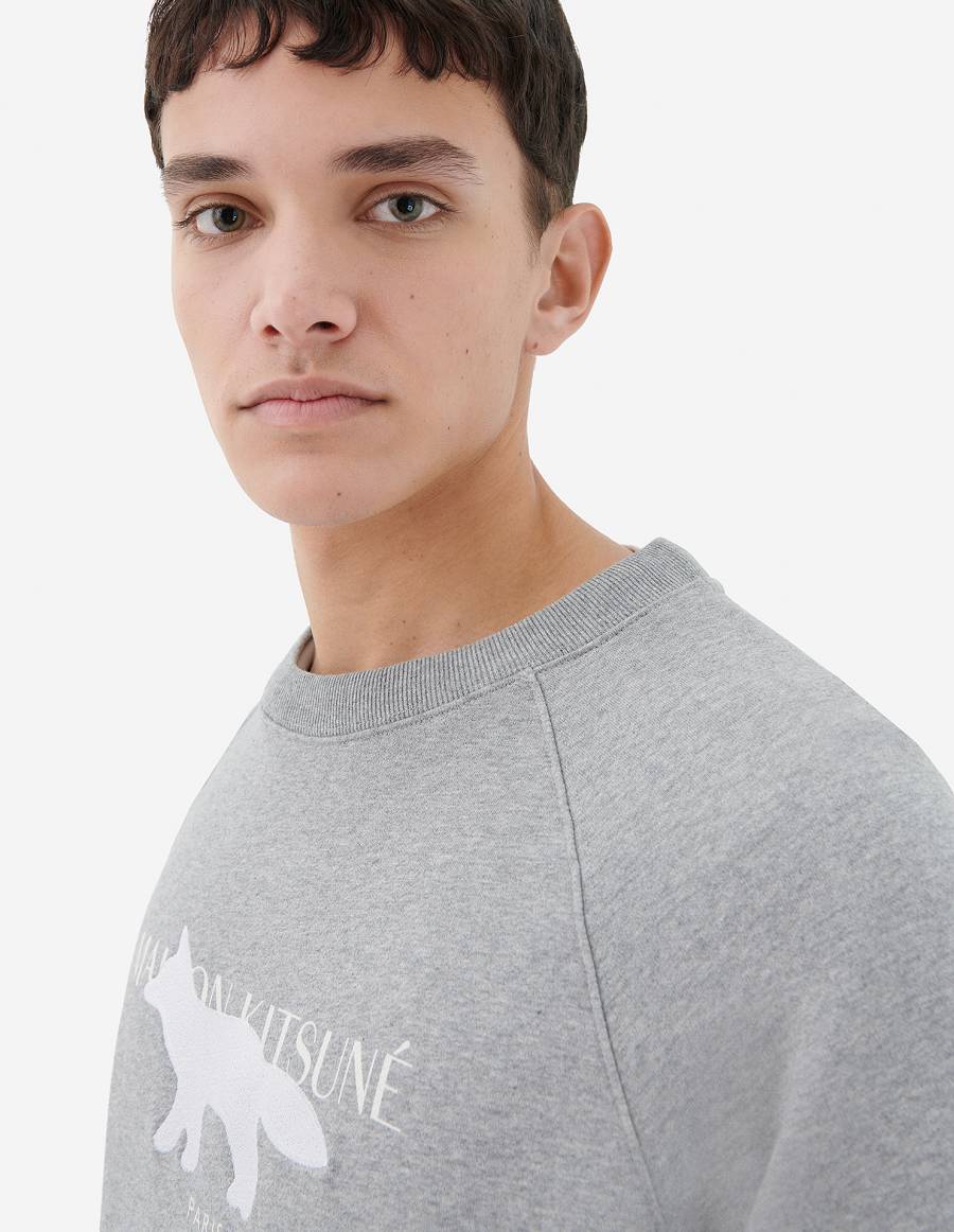 Grey Men's Maison Kitsune Fox Stamp Clean Sweatshirts | AU-Z0291