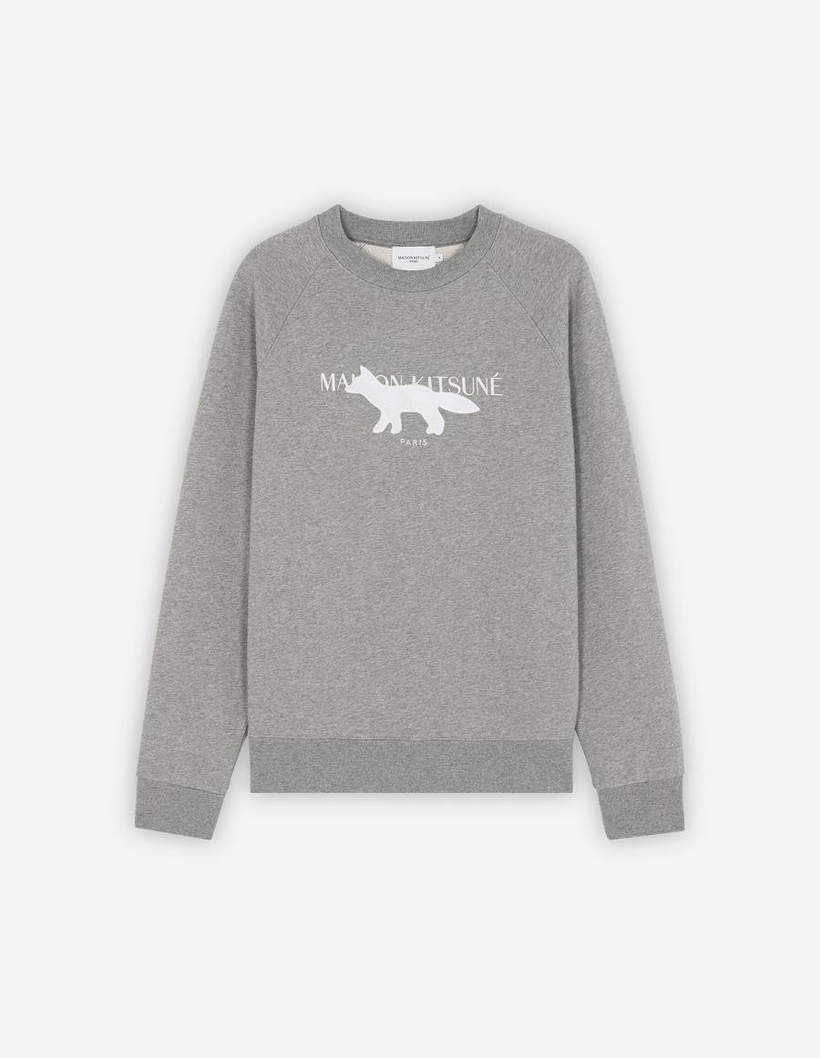 Grey Men\'s Maison Kitsune Fox Stamp Clean Sweatshirts | AU-Z0291