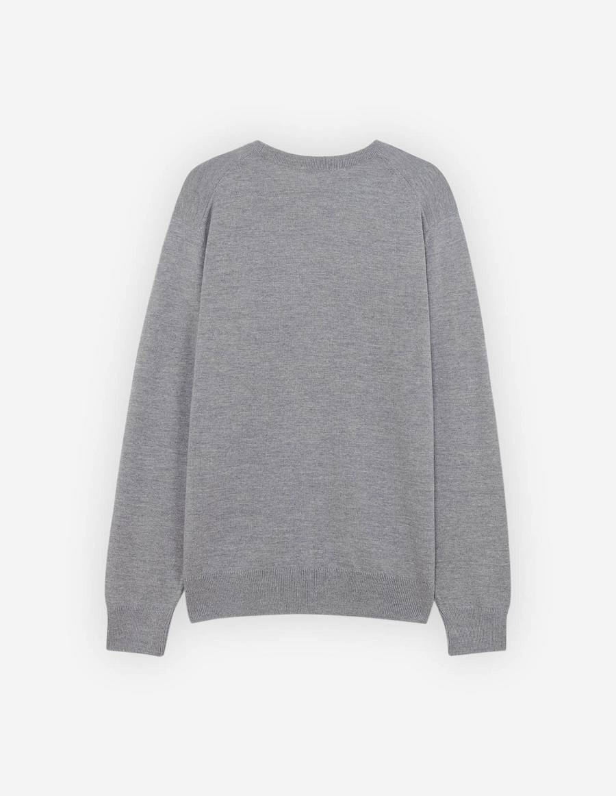 Grey Men's Maison Kitsune Frenchie Dressed Fox Patch Classic R-neck Sweaters | AU-A0611