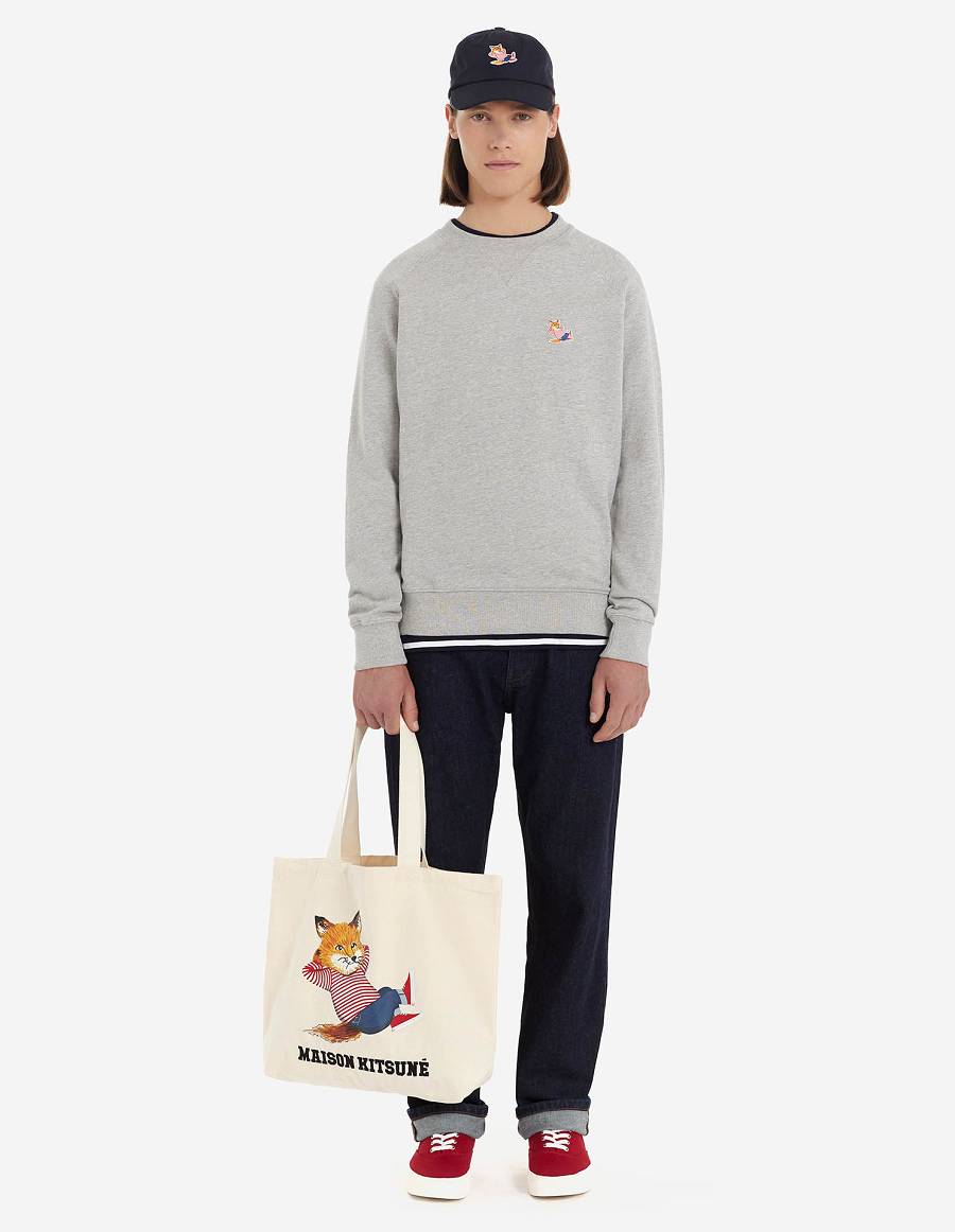 Grey Men's Maison Kitsune Frenchie Dressed Fox Patch Classic Sweatshirts | AU-L0111